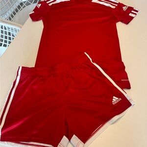 Adidas Women's Red and White Jersey Set